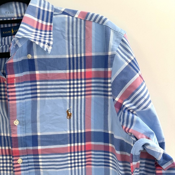 Ralph Lauren Blue Plaid Long Sleeve Button Down Shirt - Picture 4 of 5